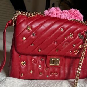 Aldo Vibrant Red Embellished Shoulder Bag